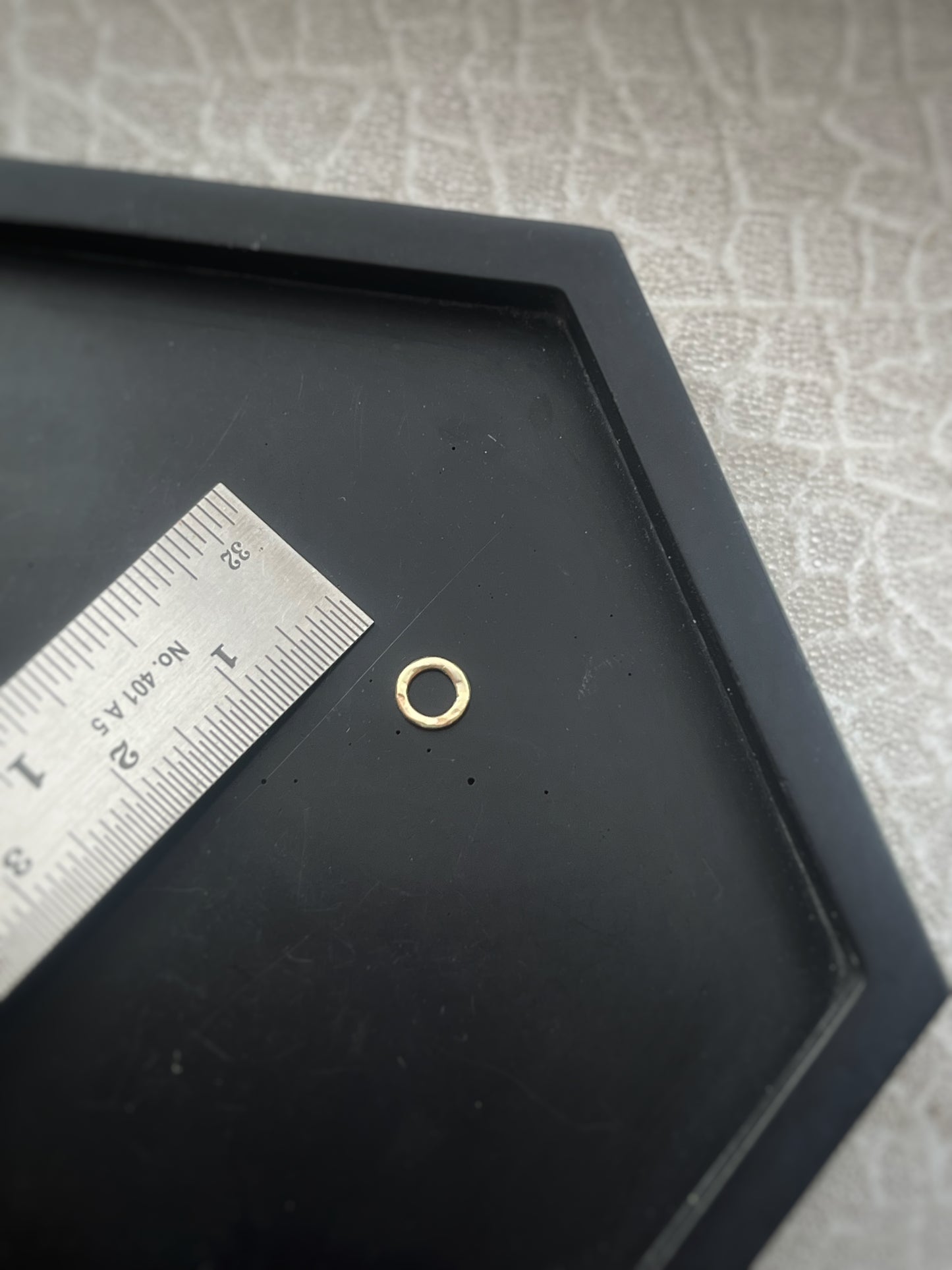 Solid 9ct yellow gold tiny 5mm hammered hoop pendant, recycled small simple tree bark stacking hoop