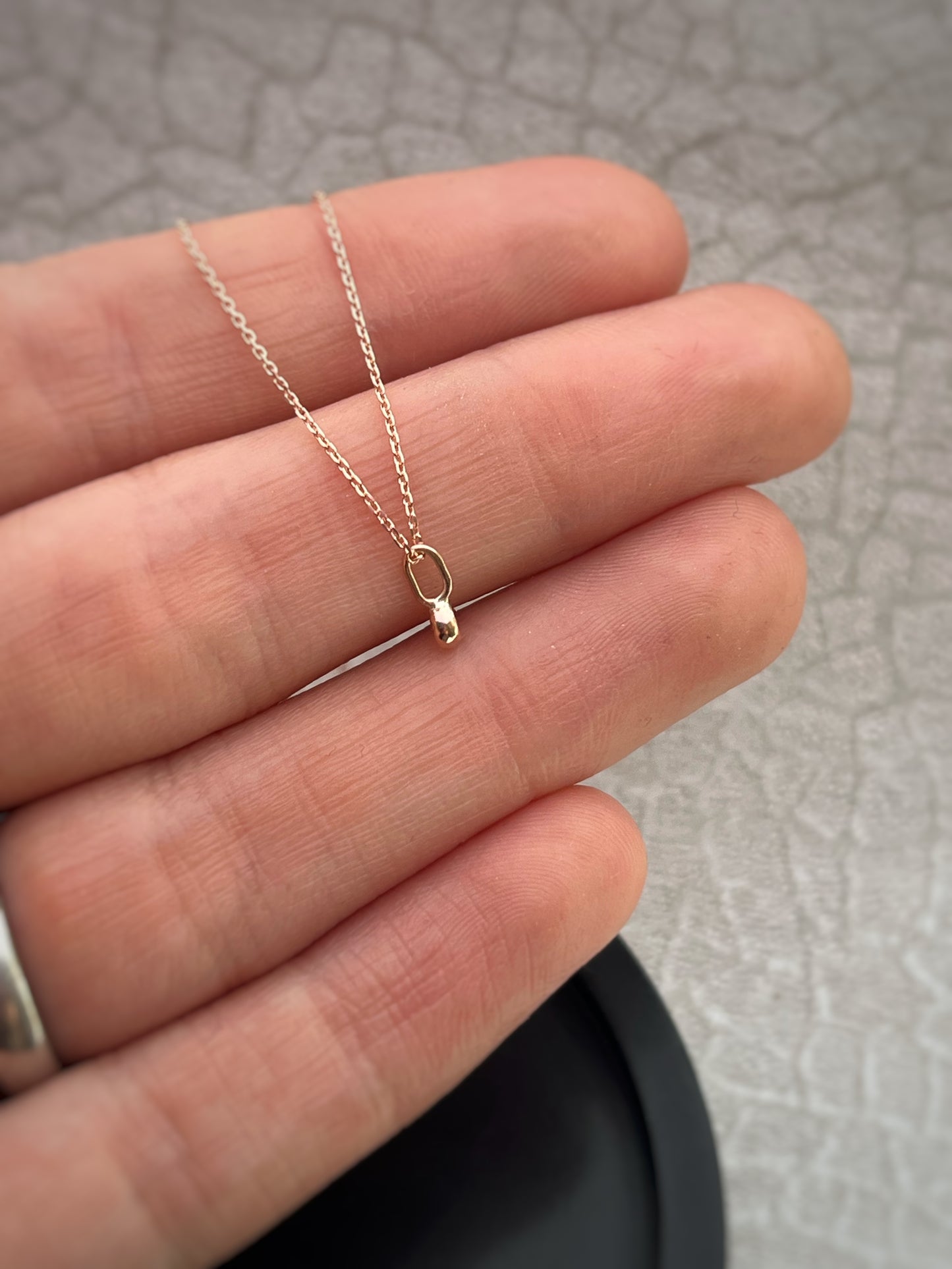 Solid 9ct Rose gold tiny plain pebble pendant, recycled personalised minimal stacking handmade necklace