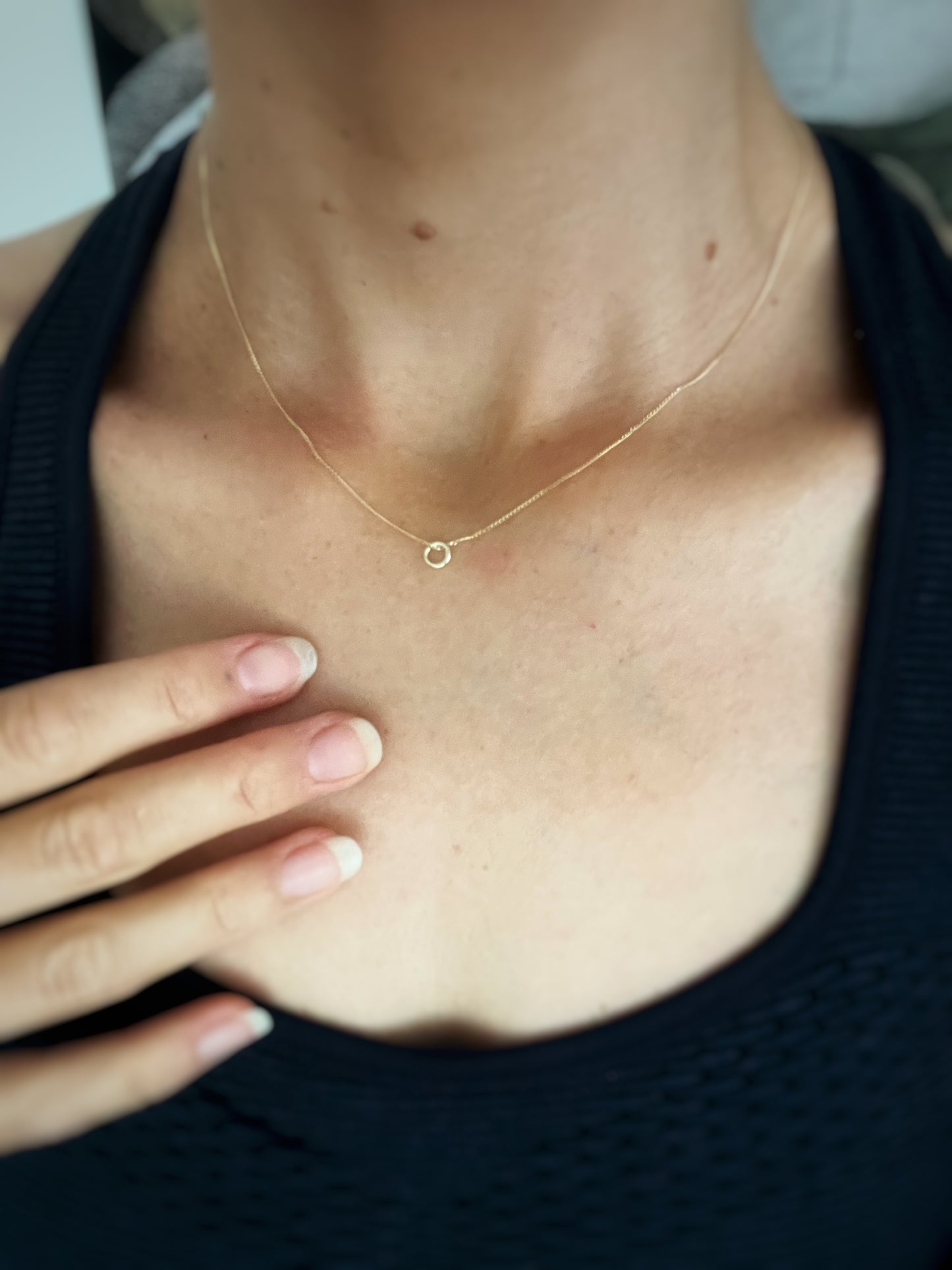 Solid 9ct yellow gold tiny 5mm hammered hoop pendant, recycled small simple tree bark stacking hoop