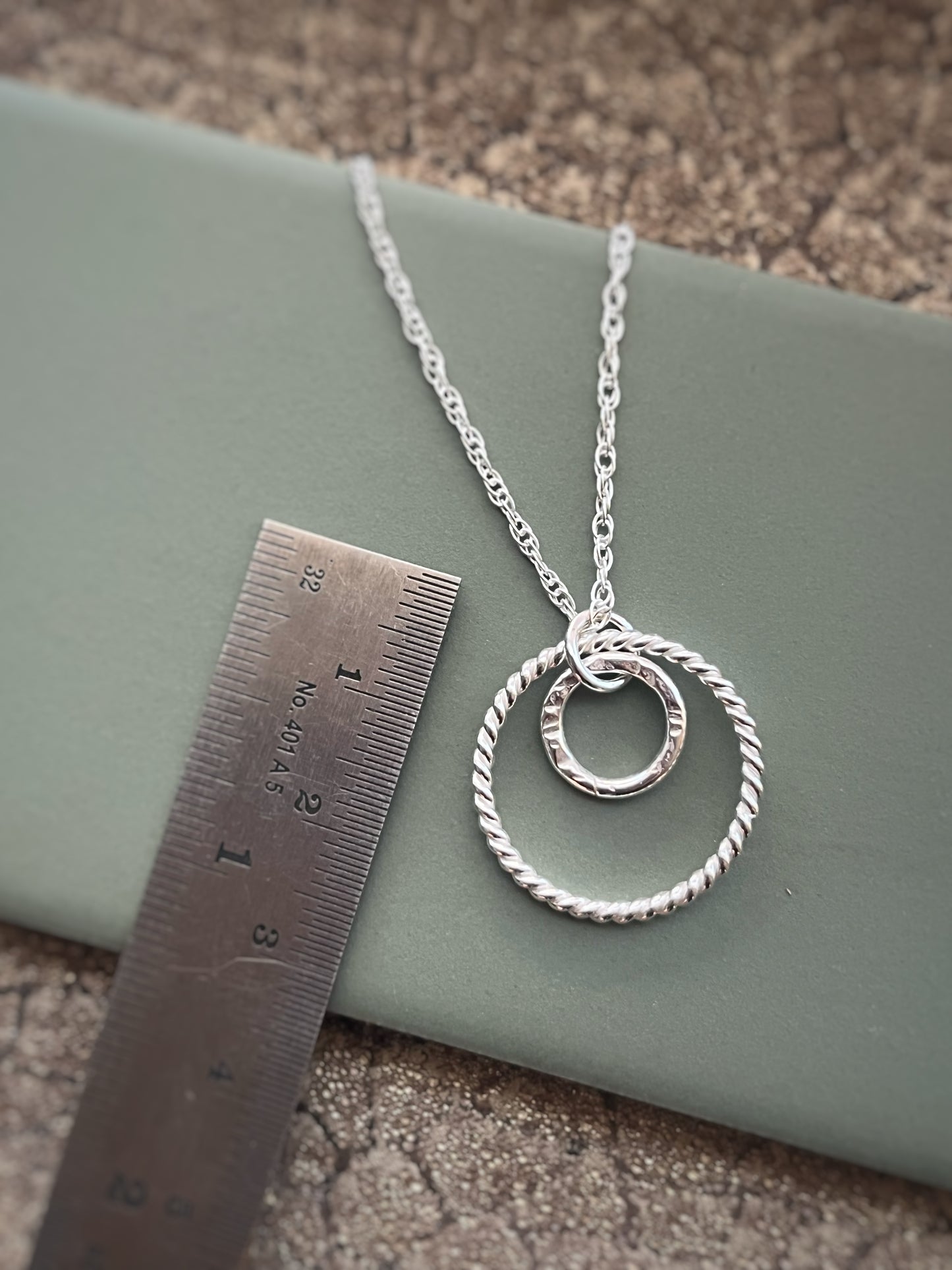 Sterling silver twisted hoop pendant & hammered hoop 10mm & 20mm