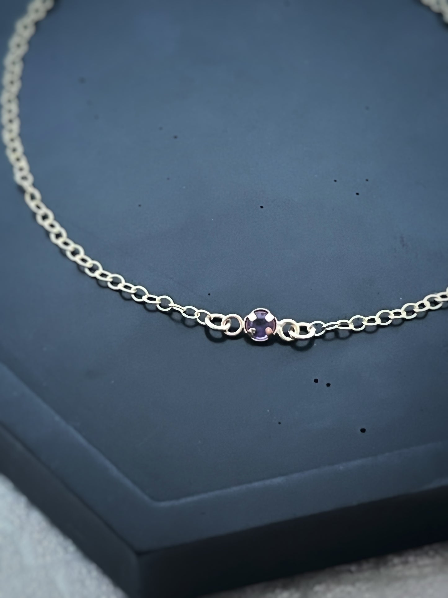 Solid 9ct gold birthstone gemstone bracelet, simple delicate single gemstone chain