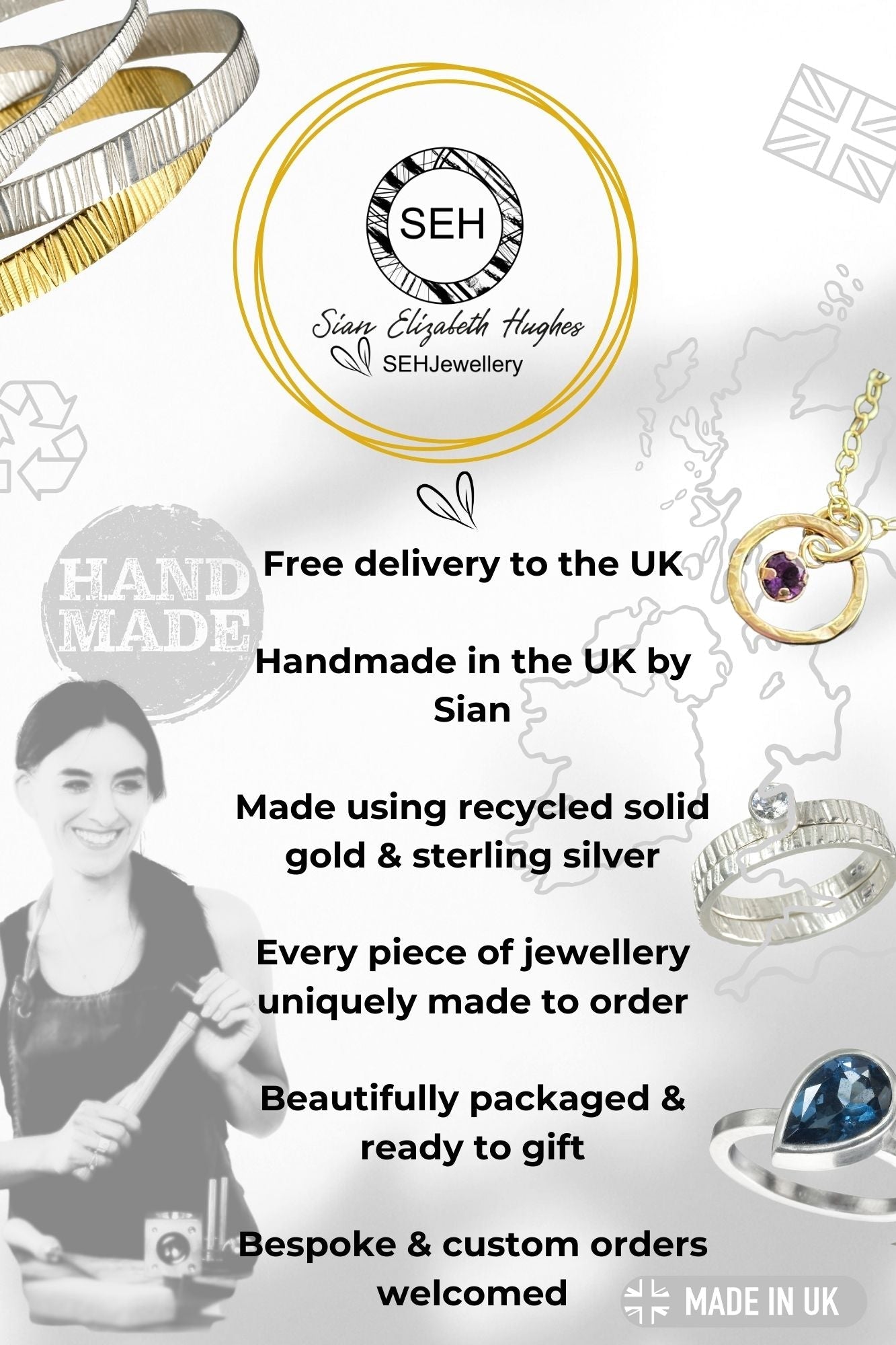 Solid 9ct solid gold interlocking, a handmade hammered textured infinity necklace