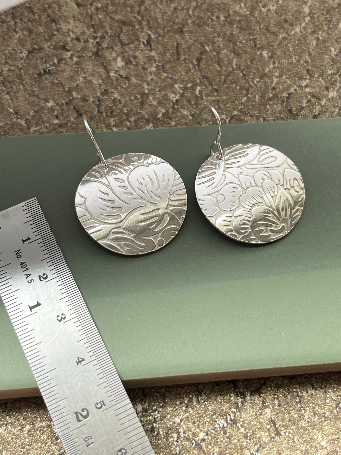 Floral large round sterling silver 25mm drop earrings