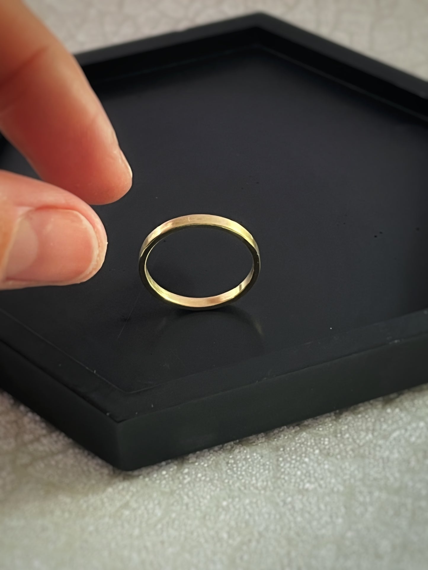 Solid 18ct yellow gold 2mm simple plain modern delicate recycled gold flat band ring