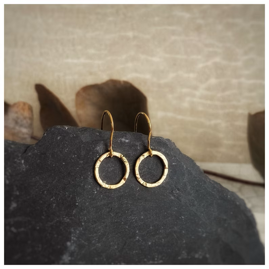 Solid 9ct yellow gold round dangly earrings- 10mm