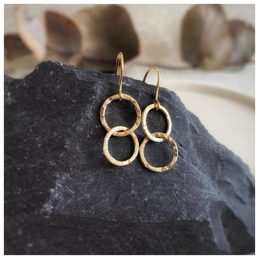 Simple stunning solid 9ct gold two hoop, drop dangly earrings-10mm