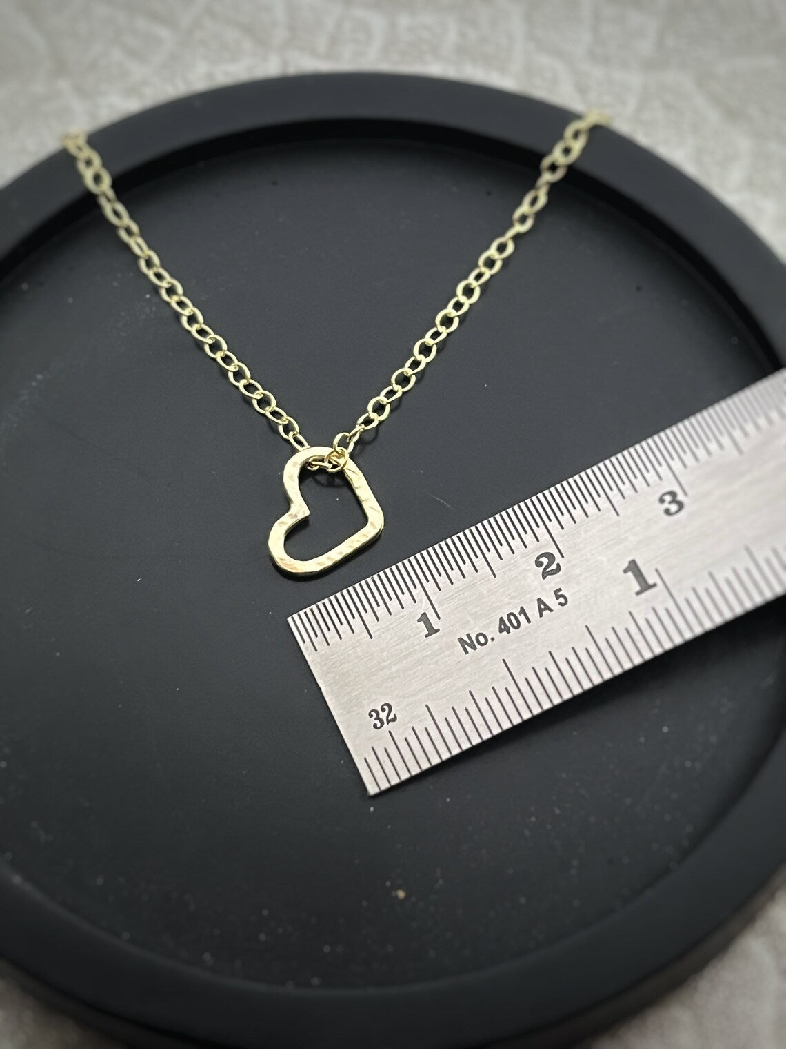 Solid 9ct gold hammered heart pendant, textured handmade tree bark necklace