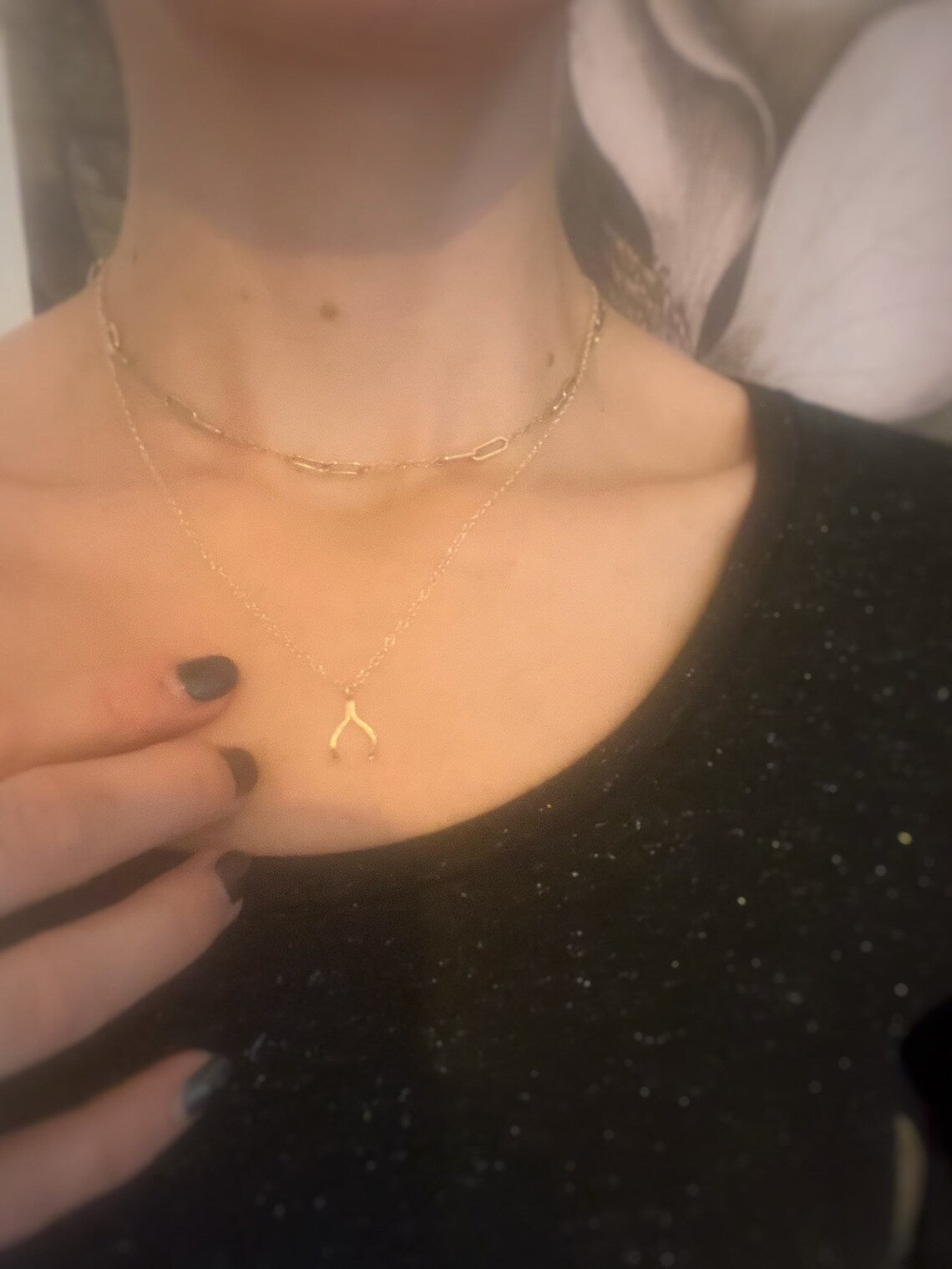 Solid 9ct gold lucky wishbone pendant, a handmade hammered and textured necklace