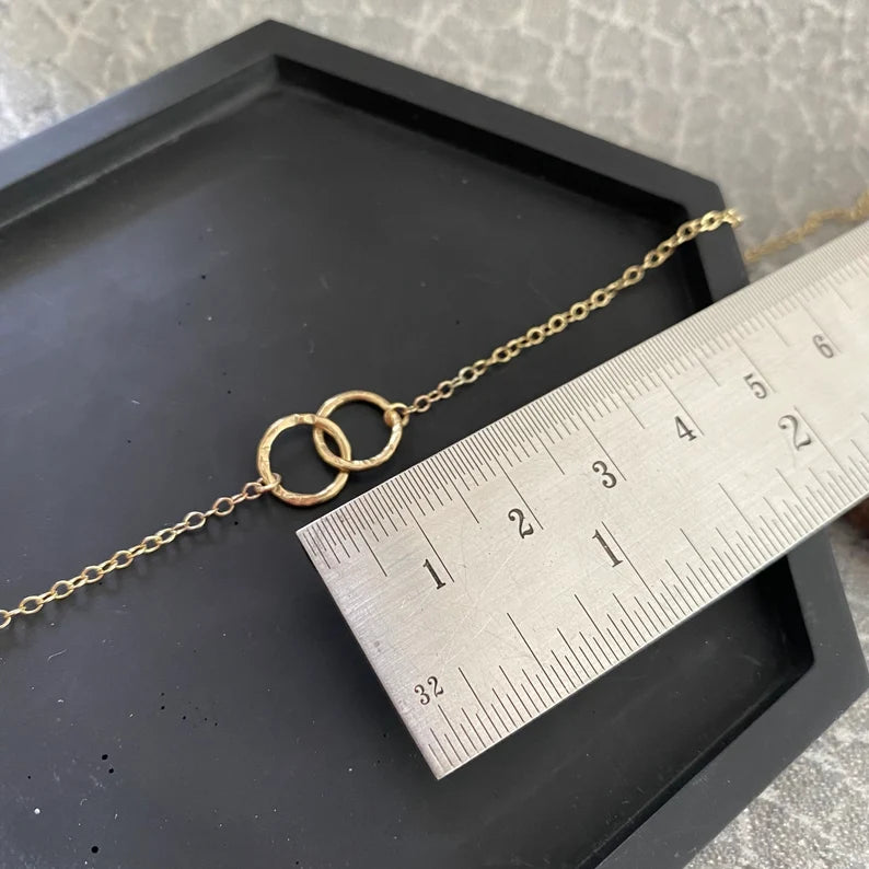 Solid 9ct gold , handmade hammered textured interlocking circle necklace
