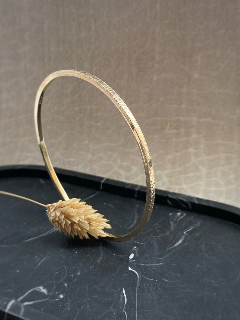 Solid 9ct gold, handmade hammered tree bark textured stacking bangle