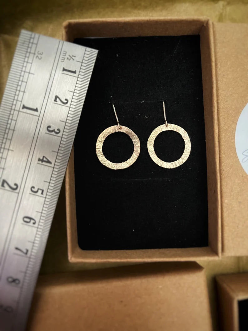 Solid 9ct yellow gold circle drop earrings- 1.5mm wide