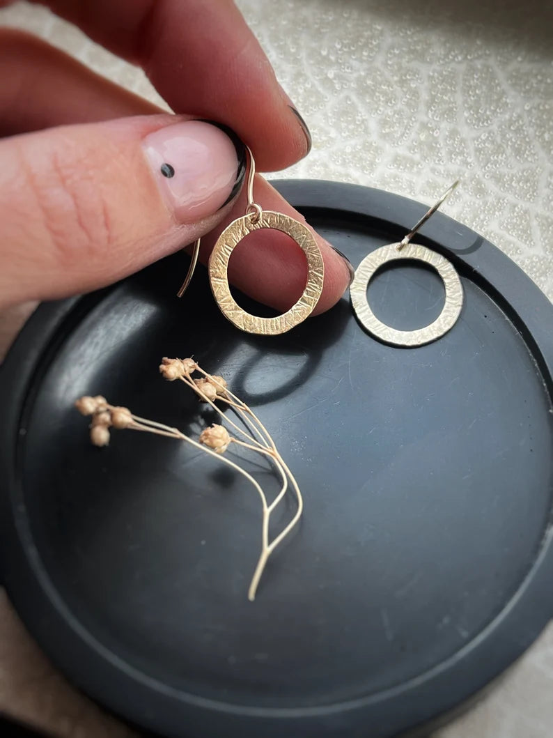 Solid 9ct yellow gold circle drop earrings- wide