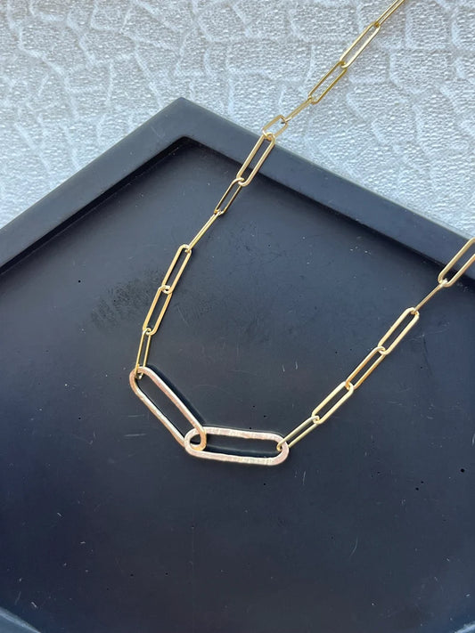 Solid 9ct solid gold , a handmade hammered textured infinity interlocking oval necklace