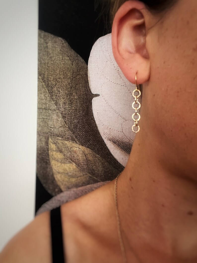 Simple 7 hoop solid 9ct yellow gold bark texture dangly earrings- 6mm