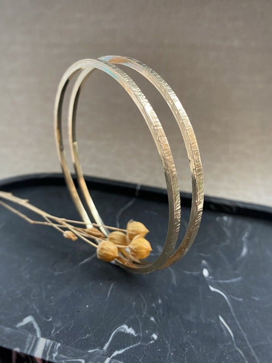 Solid 9ct gold, set of 2 handmade hammered tree bark textured stacking bangle