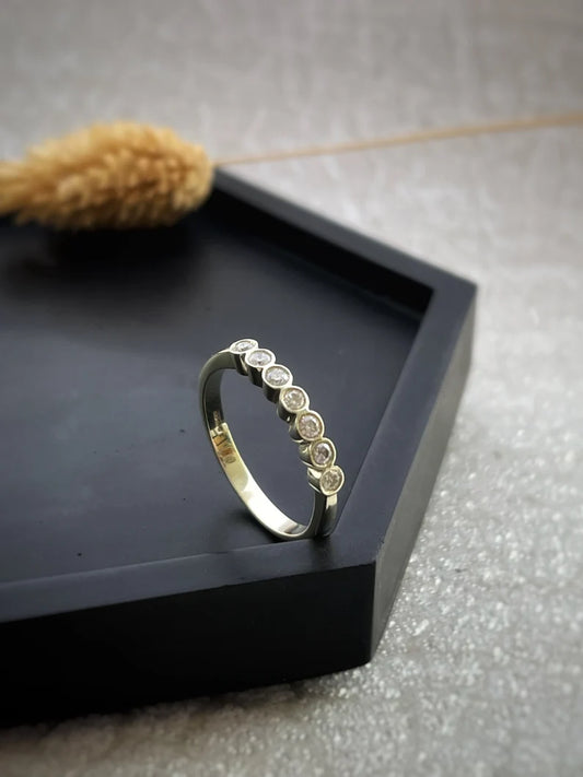 Solid 9ct gold, 7 round white brilliant cut 2mm diamonds handmade eternity ring