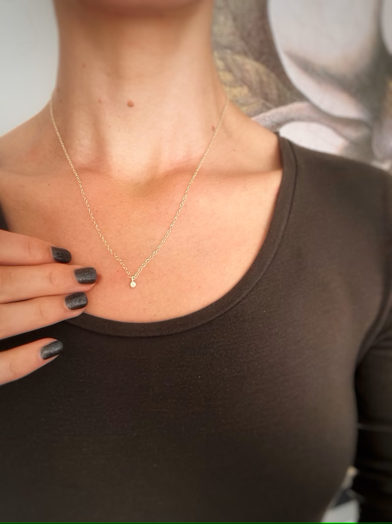 Solid 9ct gold tiny number pebble pendant, recycled personalised initial stacking handmade necklace