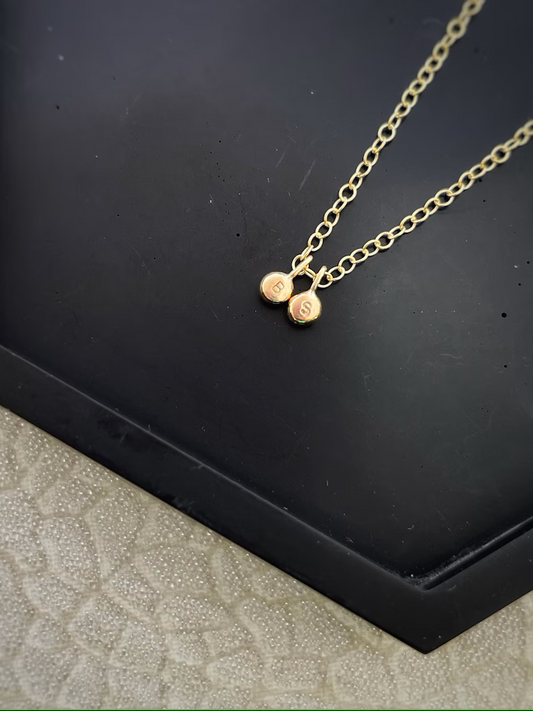Solid 9ct gold 2 tiny letter pebble pendant,recycled personalised initial stacking necklace