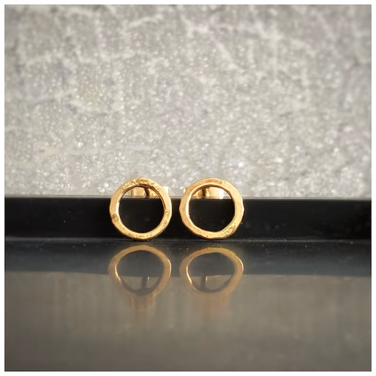 Tiny hammered 9ct yellow gold studs- 7mm