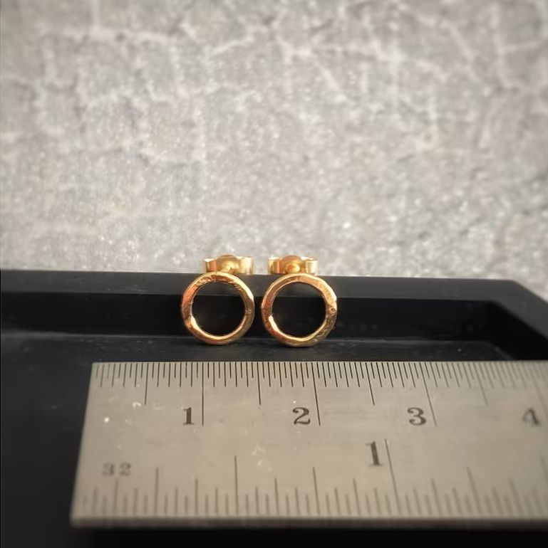 Tiny hammered 9ct yellow gold studs- 7mm