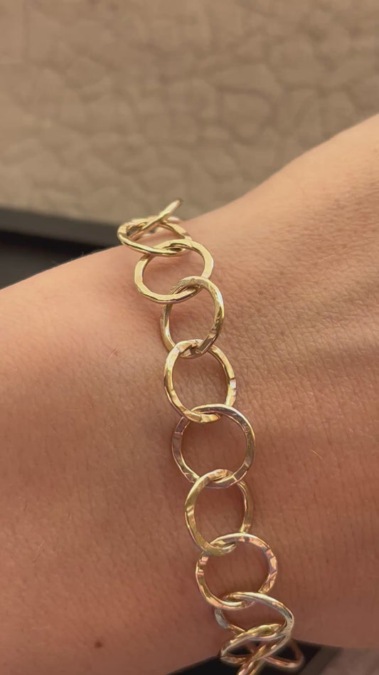 Solid 9ct gold hammered interlocking yellow gold hoop bracelet