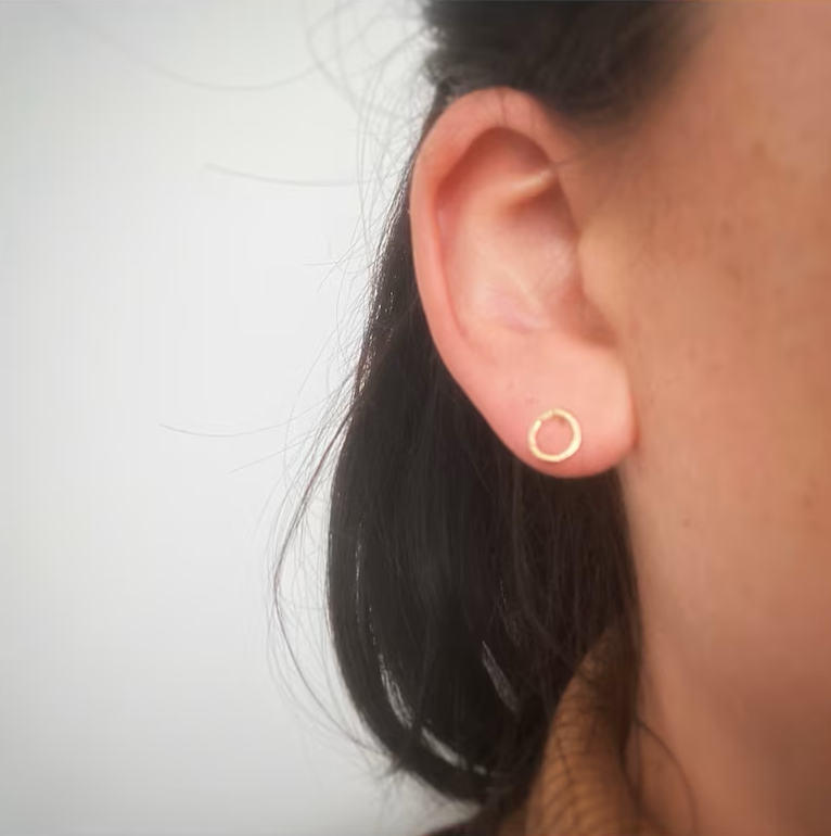 Tiny hammered 9ct yellow gold studs- 7mm