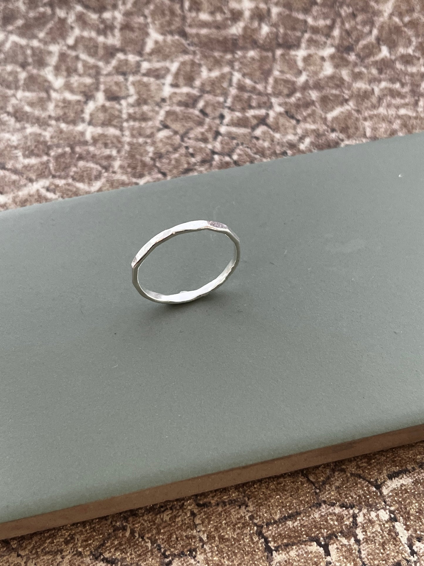Hammered sterling silver delicate  ring size N