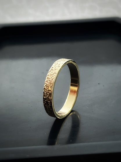 Solid 9ct yellow gold 3mm coastal beach sand delicate recycled gold flat band ring