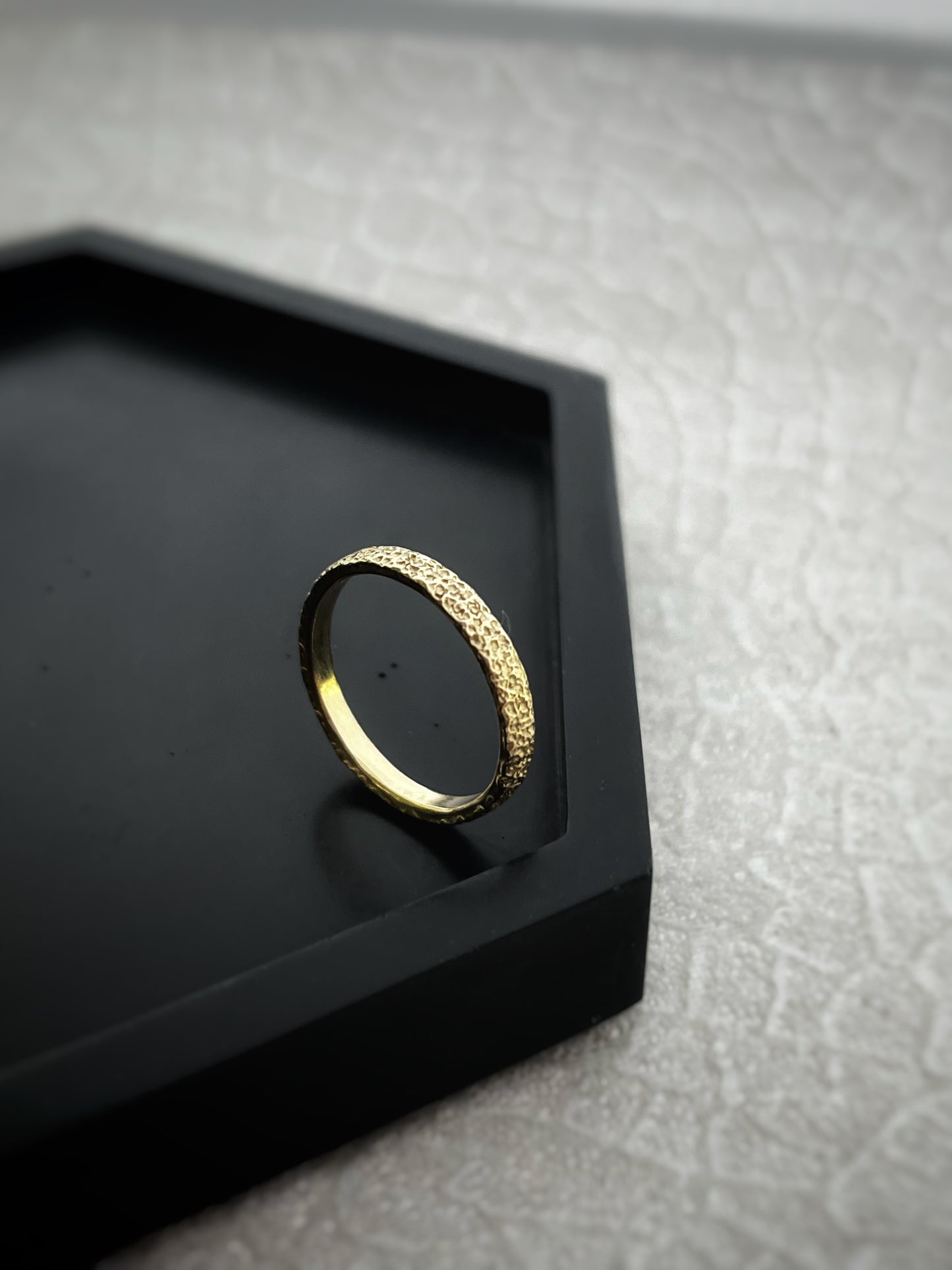 Solid 9ct yellow gold 2mm coastal beach sand delicate recycled gold flat band ring