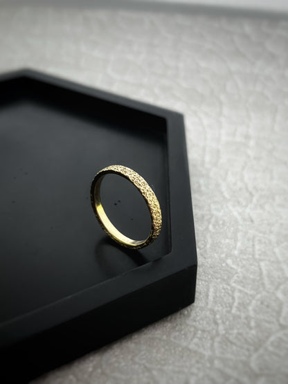 Solid 9ct yellow gold 2mm coastal beach sand delicate recycled gold flat band ring