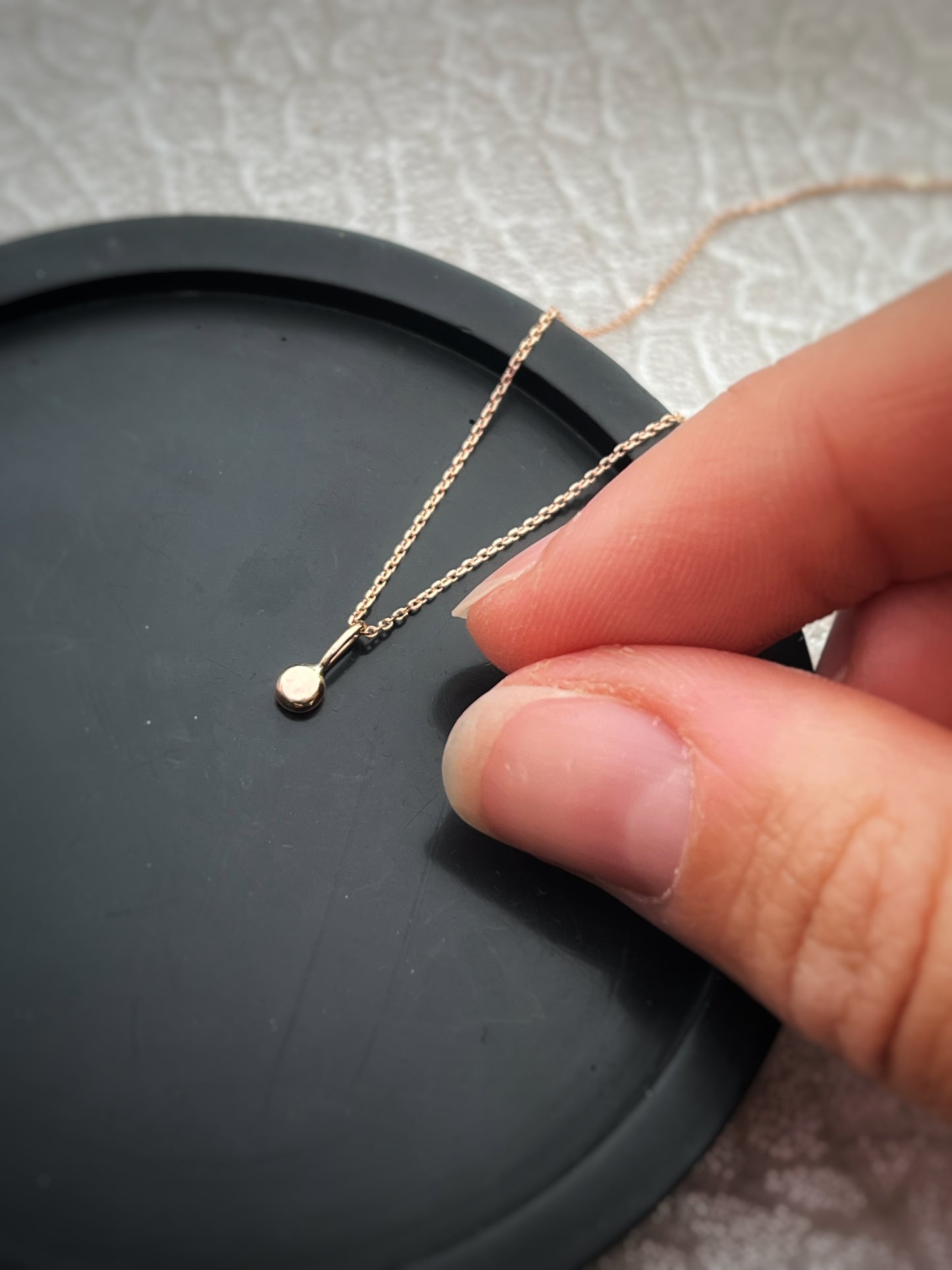 Solid 9ct Rose gold tiny plain pebble pendant, recycled personalised minimal stacking handmade necklace