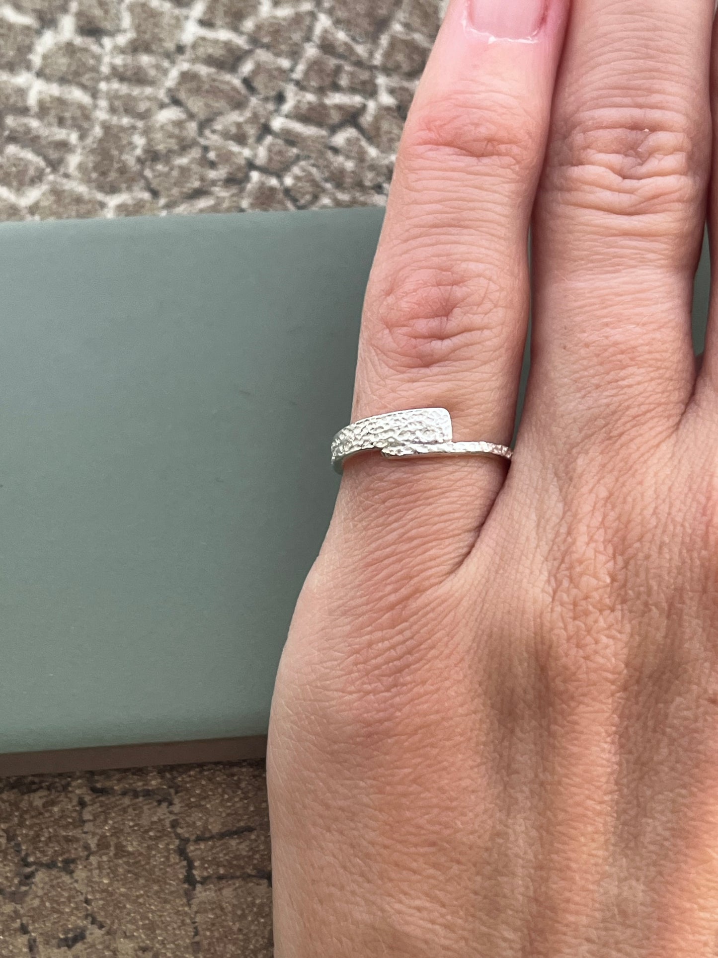 Sand Textured sterling silver pinky ring size H 1/2