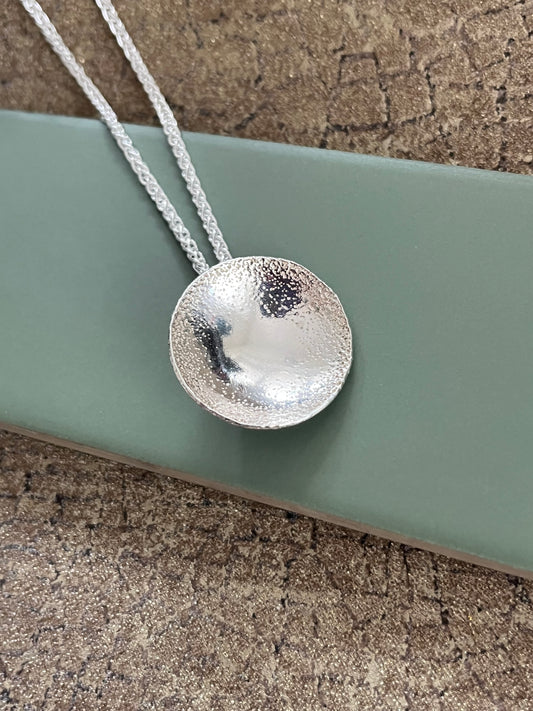 Sterling silver beach sand textured statement pendant