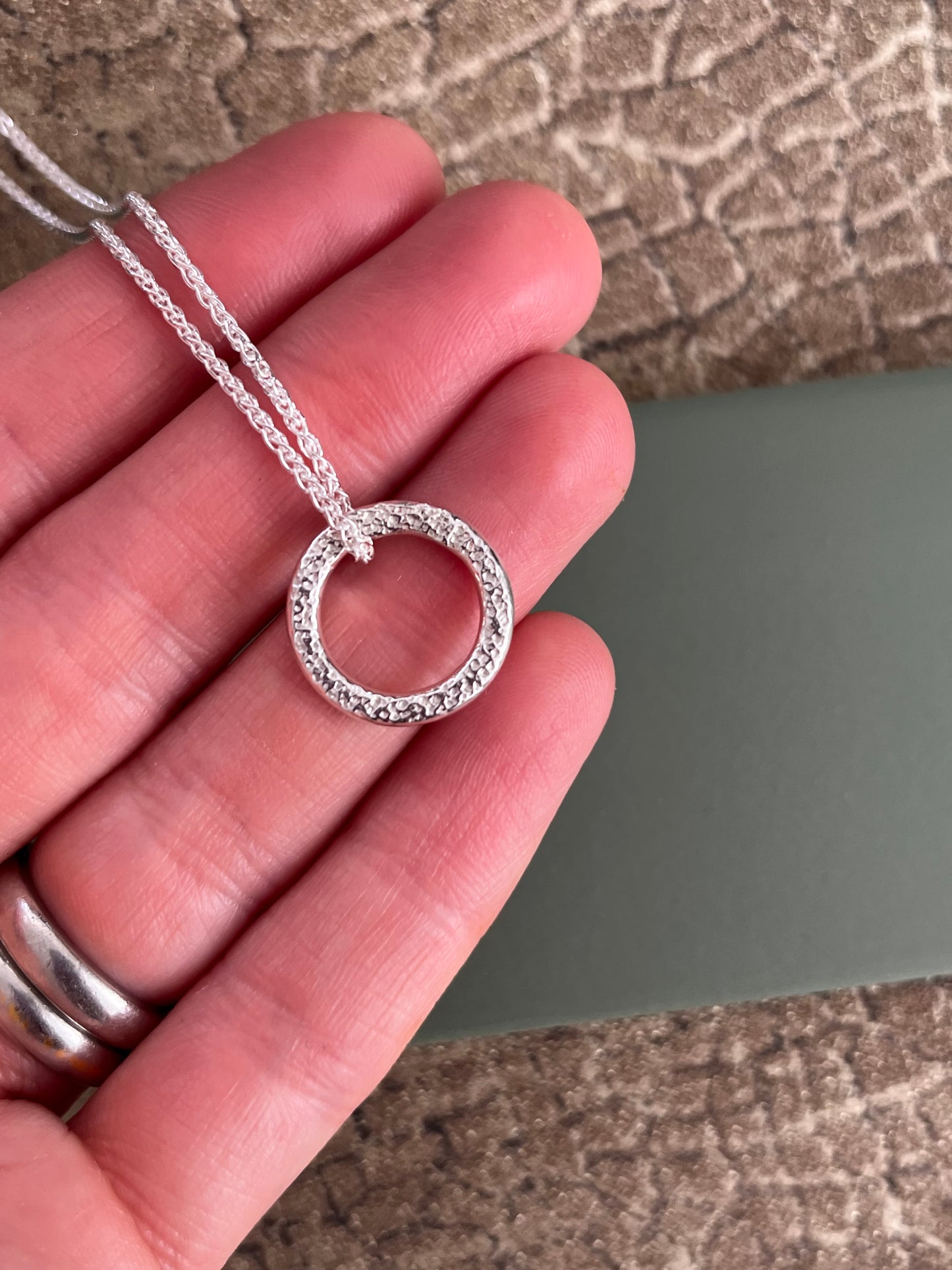 Sterling silver chunky dimpled hoop pendant 16mm