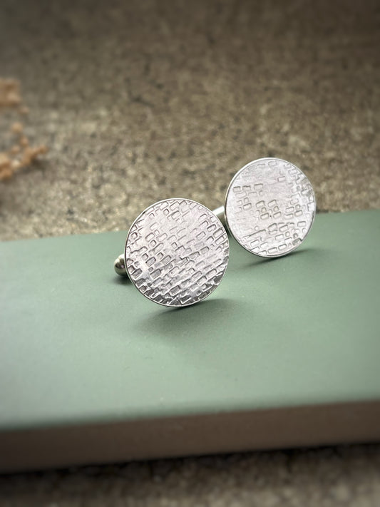 Textured round sterling silver cufflinks