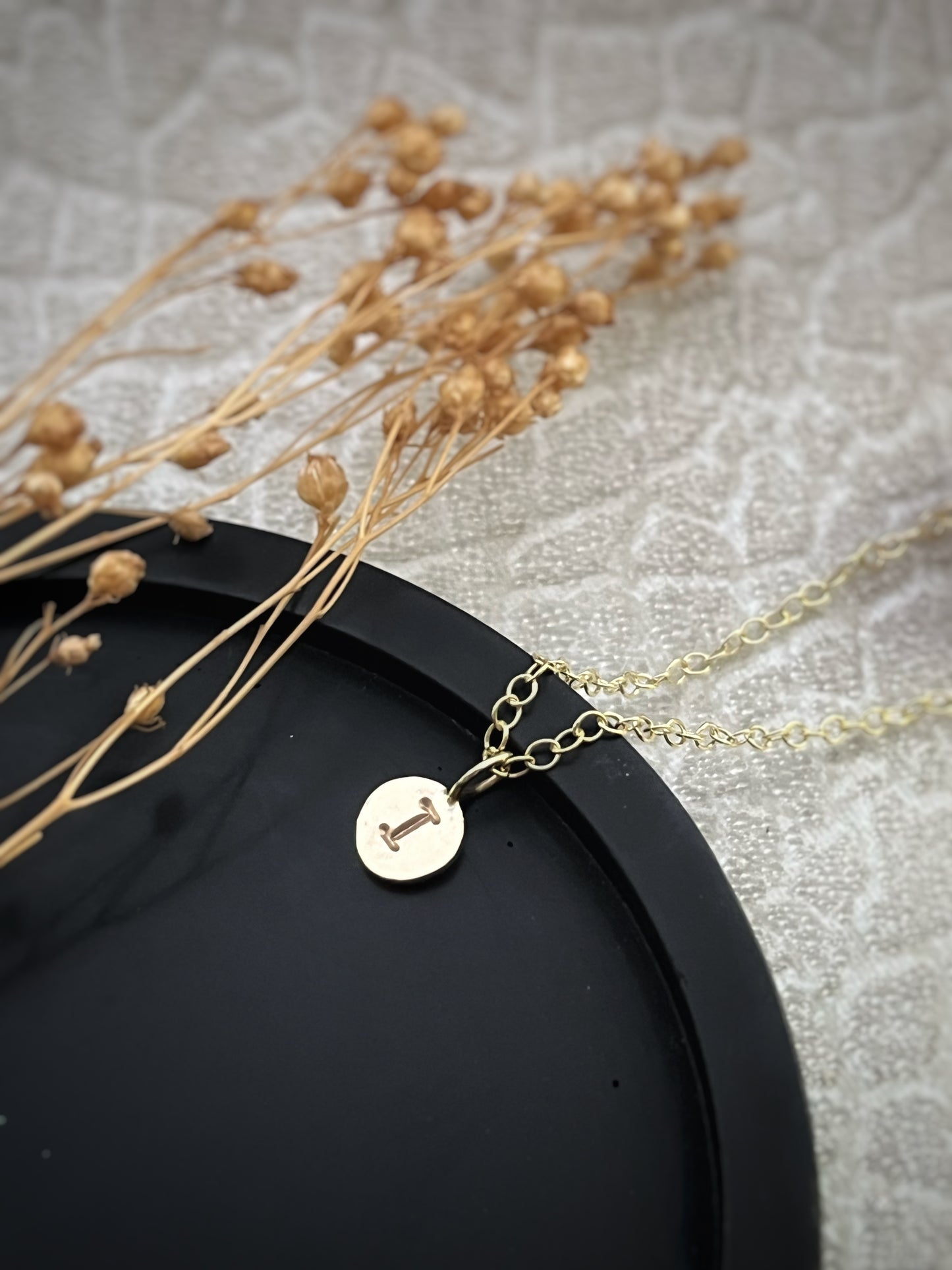 Solid 9ct gold wobbly disc typewriter font letter pendant, recycled personalised initial handmade necklace