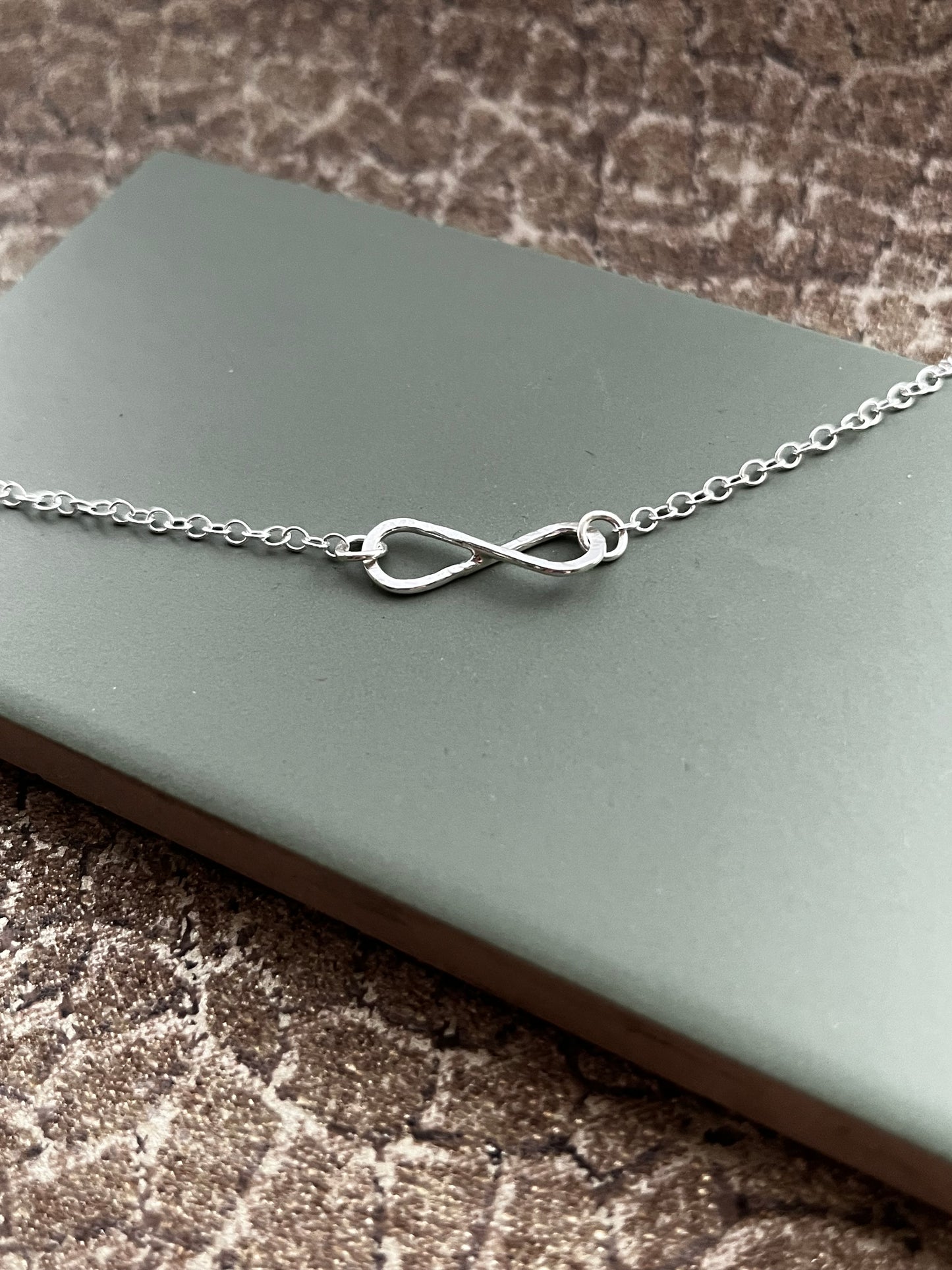 Sterling silver infinity hammered necklace 16 inch