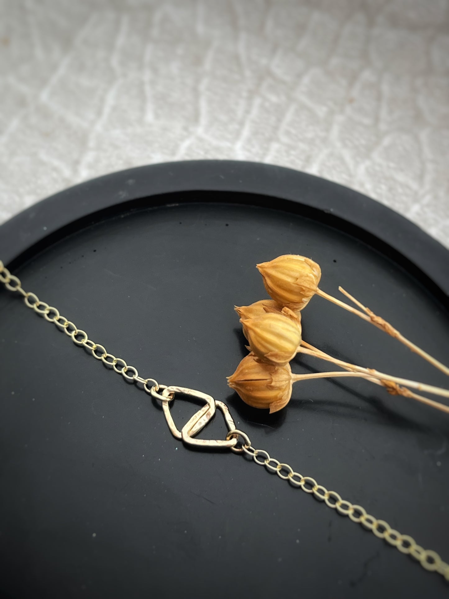 Solid 9ct gold  triangle handmade hammered textured interlocking circle necklace