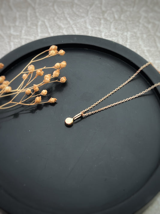 Solid 9ct Rose gold tiny plain pebble pendant, recycled personalised minimal stacking handmade necklace