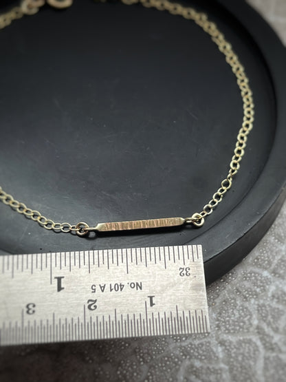 Solid 9ct gold hammered yellow gold bar bracelet- 7.5 Inches long