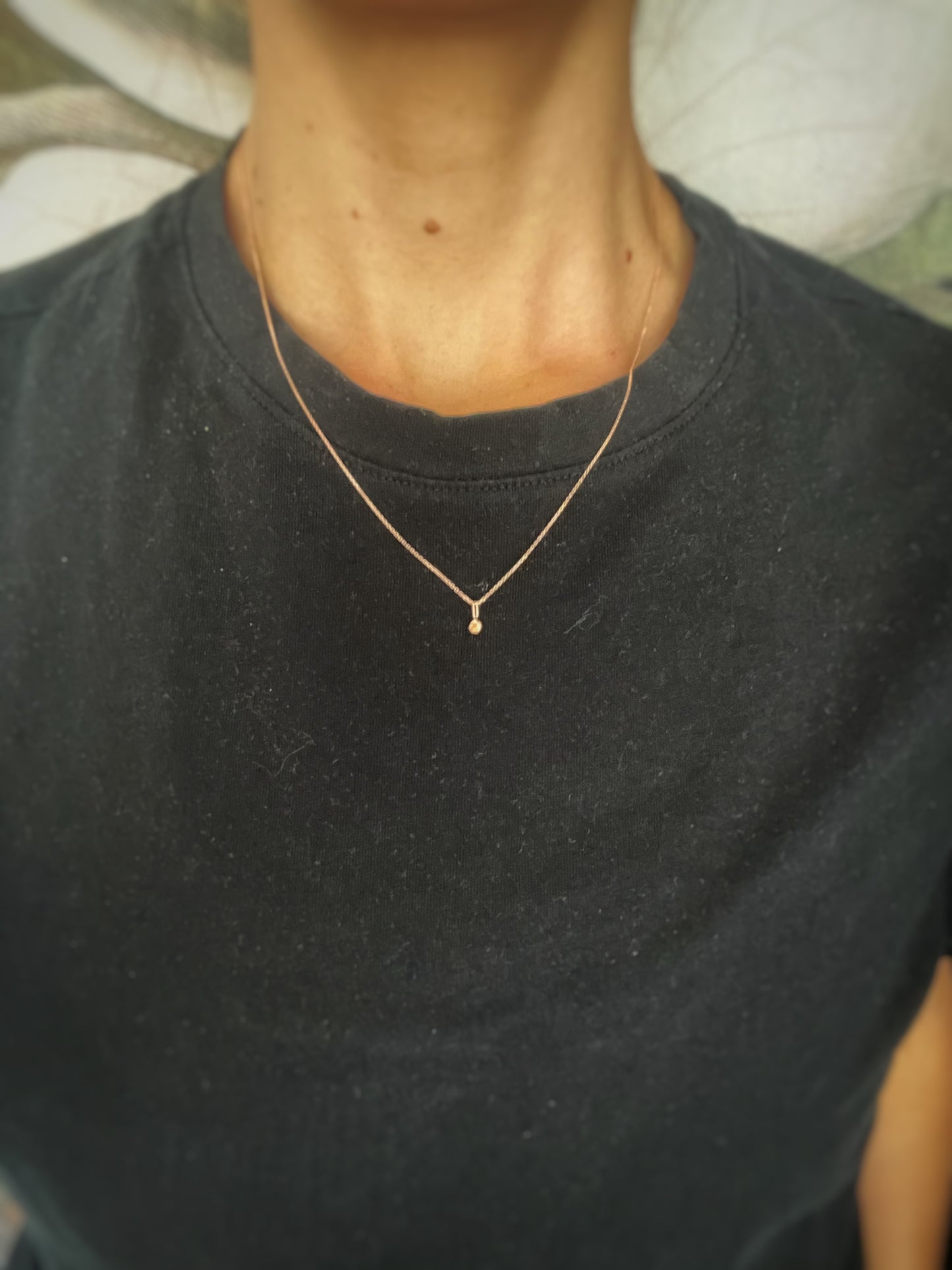 Solid 9ct Rose gold tiny plain pebble pendant, recycled personalised minimal stacking handmade necklace