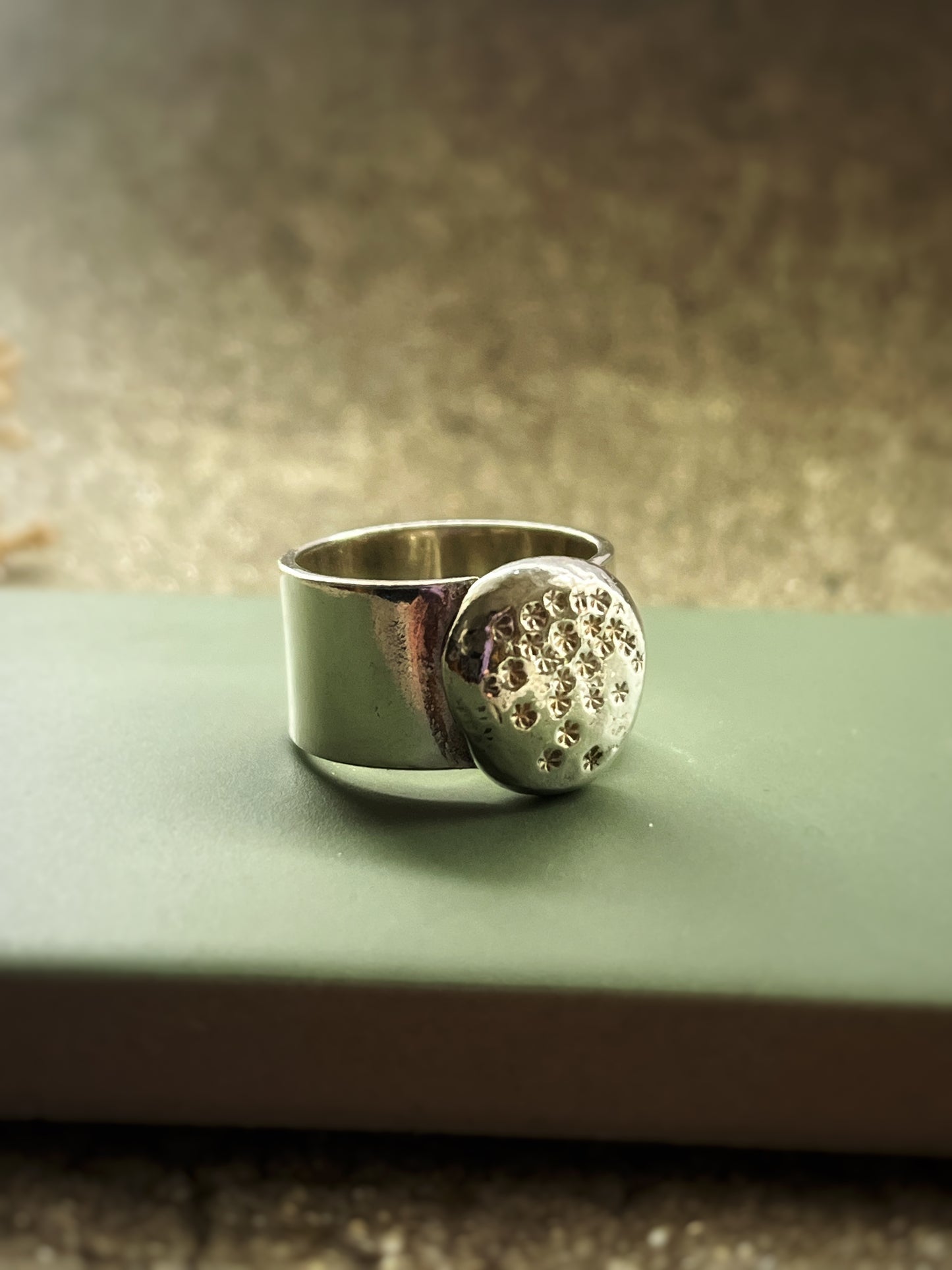 Textured sterling silver pebble ring