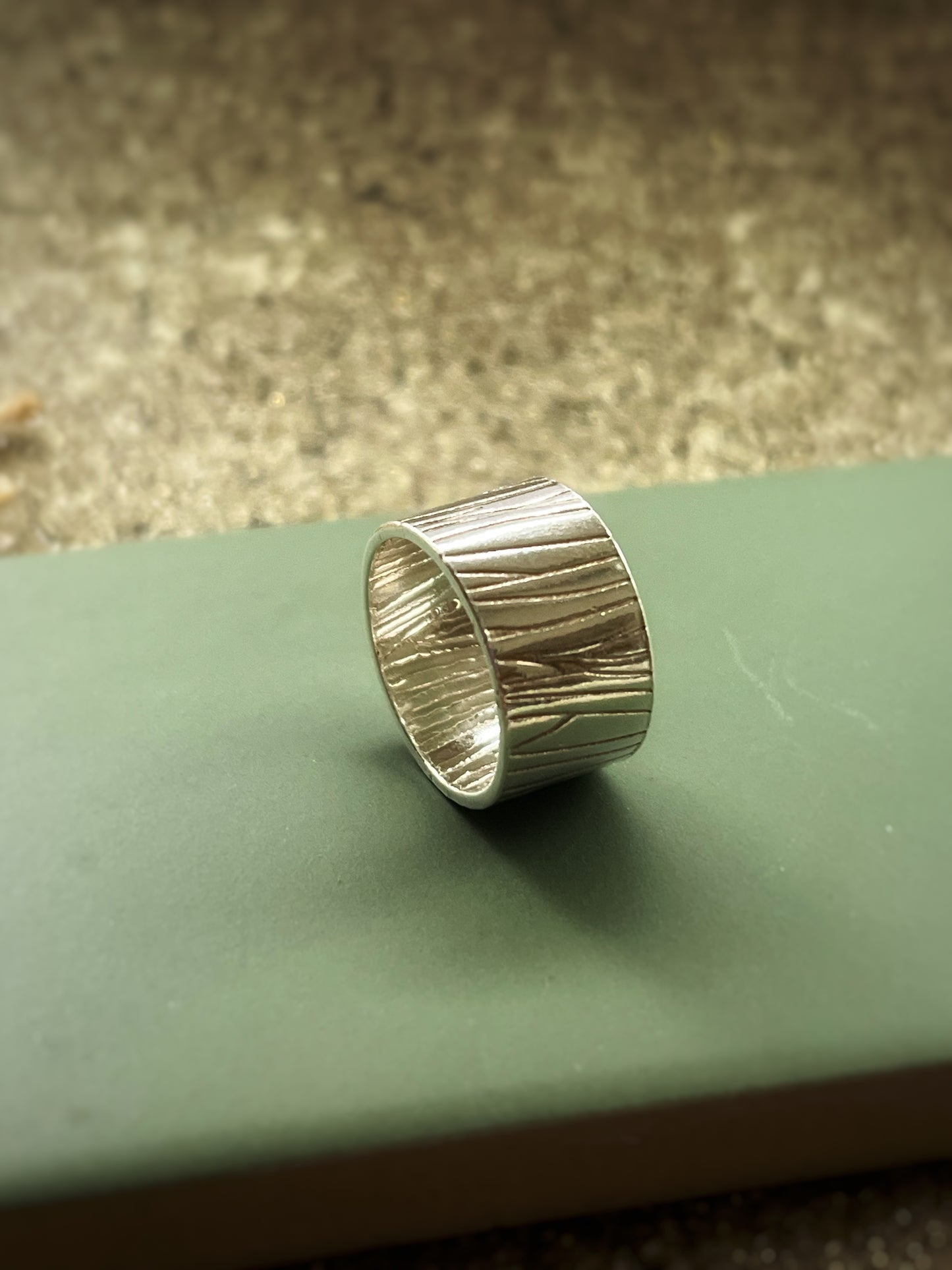 Bark textured sterling silver ring