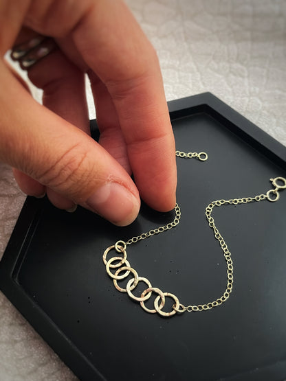Solid 9ct gold hammered 6 interlocking yellow gold 6mm hoop bracelet