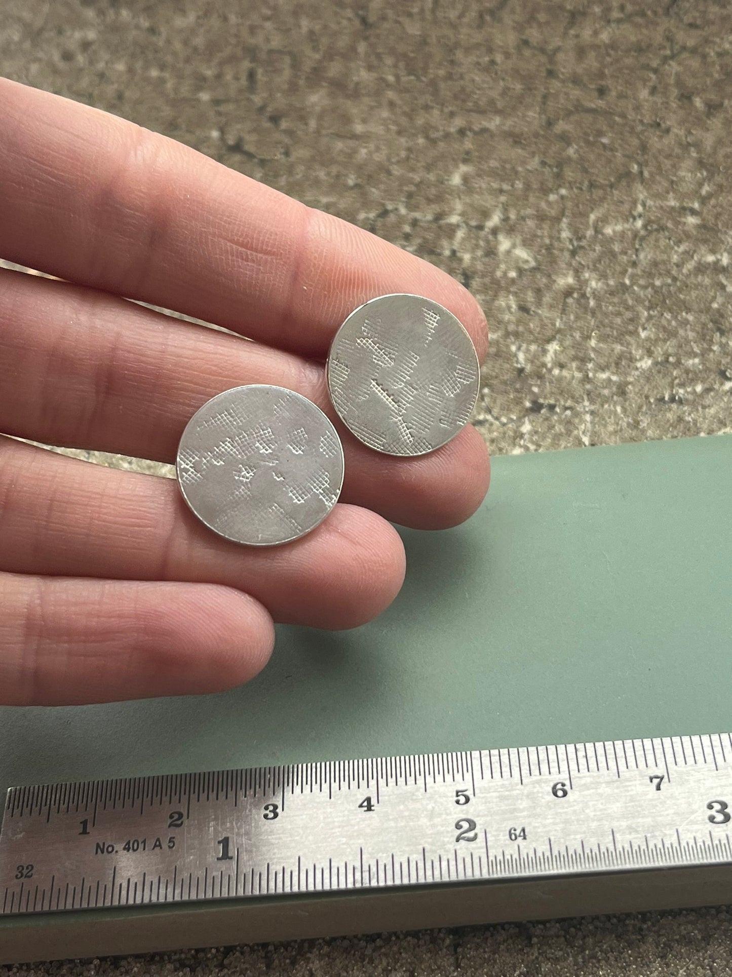 Textured round sterling silver cufflinks