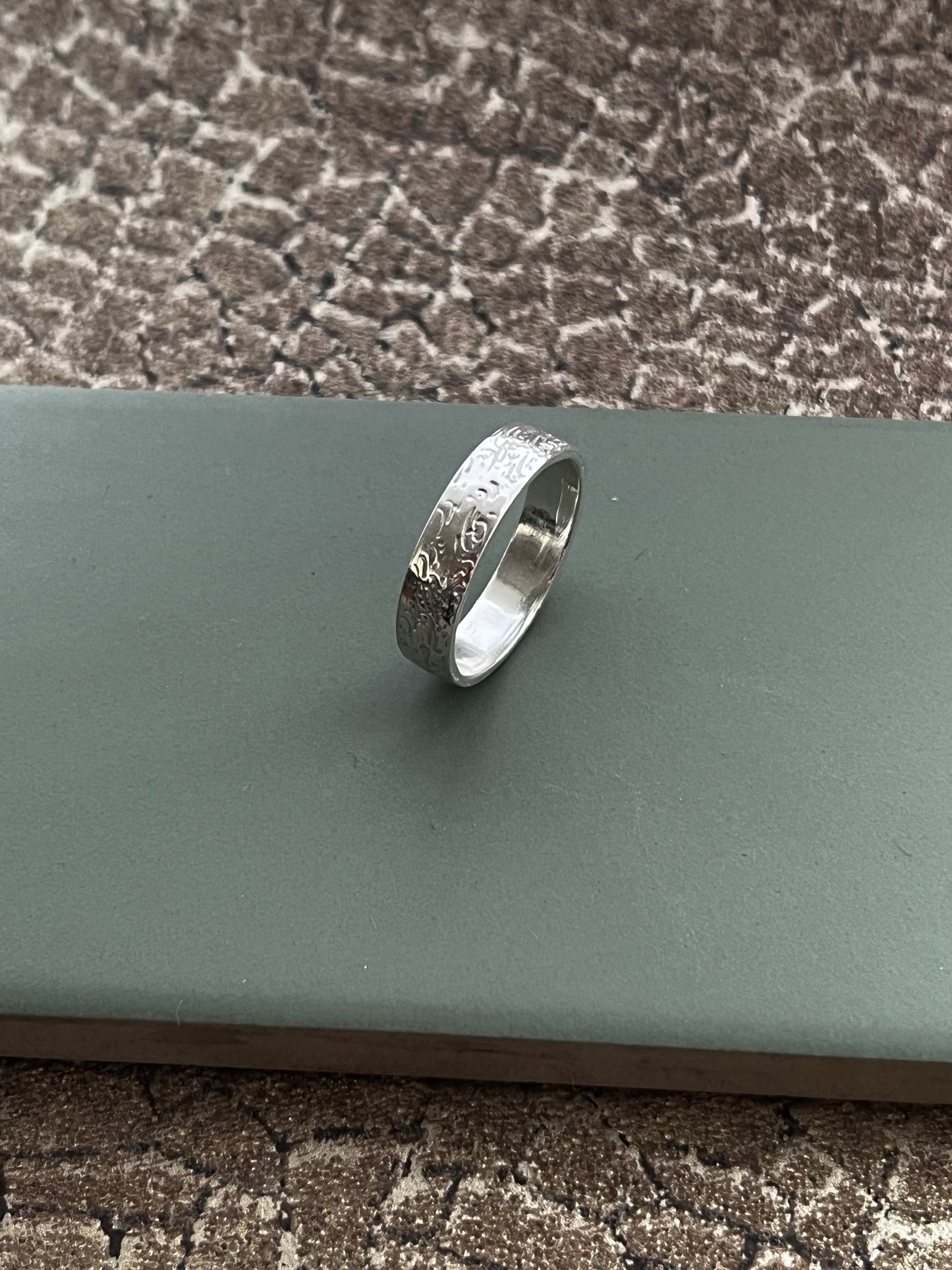 Textured sand sterling silver band ring size Q