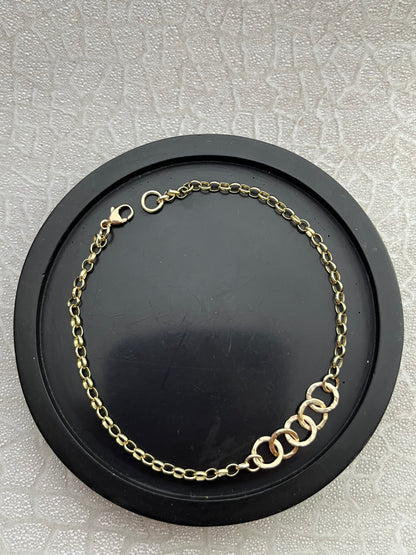 Solid 9ct gold heavy 2.3 belcher chain hammered 5 interlocking yellow gold hoop bracelet