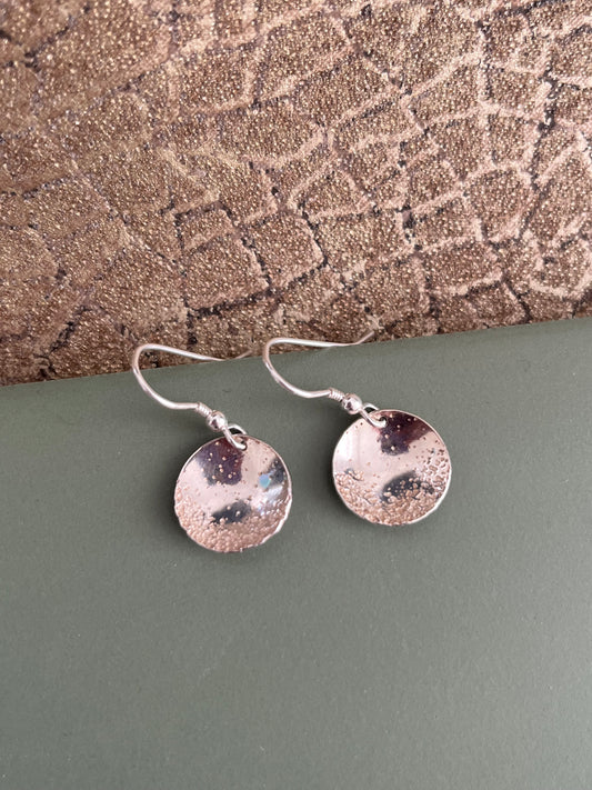 Domed dimpled sand coast inspired sterling silver 14mm drop earrings