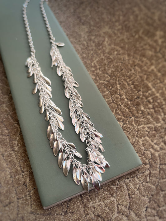 Multiple leaf statement sterling silver necklace