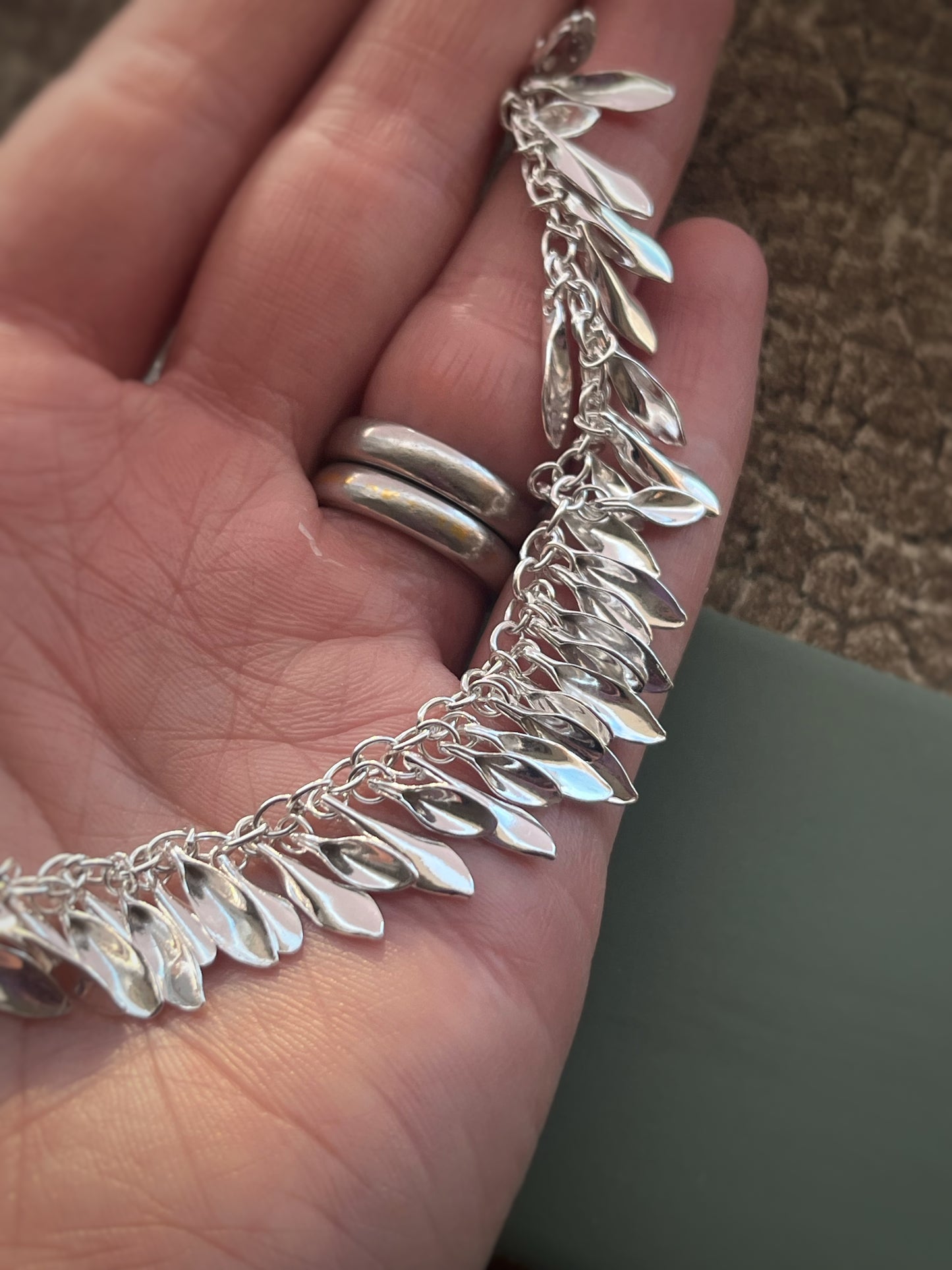 Multiple leaf statement sterling silver necklace